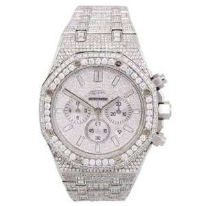 Meilleures ventes : Montre chronographe en acier inoxydable avec diamants Moissanite VVS, quartz glacé, résistance à l'eau 3 ATM - Product Image 2