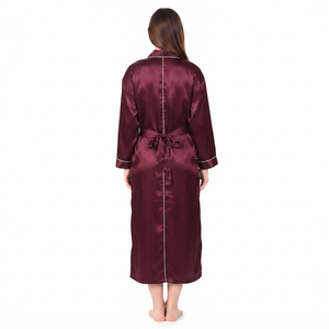 Robe longue en satin pour femme, col en V, manches longues, élégante, 100% soie, fermeture à cordon, vêtements d'hiver, ensemble de robe en polyester - Product Image 2