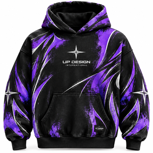 Sweat-shirt à capuche surdimensionné personnalisé avec imprimé graphique violet et noir, streetwear unisexe, sweat-shirt à capuche lourd pour hommes et femmes - Product Image 2