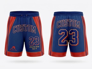 Pantalones Cortos de Baloncesto Personalizados para Hombre, Azules y Rojos, de Malla, con Estampado por Sublimación 23, Cintura con Cordón, Ropa Deportiva, Talla Grande M - Product Image 1