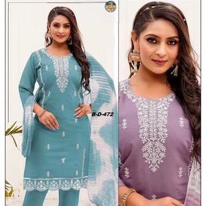 Ensemble de salwar kameez rose brodé pour femmes, Kurti, pantalon et dupatta de créateur, tenue ethnique pour fêtes, robe traditionnelle - Product Image 3