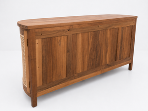 Teak Rattan Credenza Curved <b>Sideboard</b> Cabinet Solid Teak Wood Buffet <b>Storage</b> Cupboard Console Unit Living Dining Room Furniture - Product Image 6