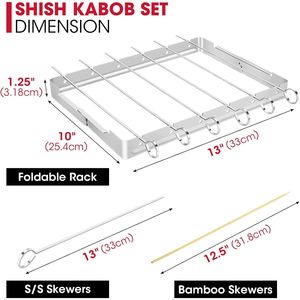 Foldable Stainless Steel <b>BBQ</b> Shish Kabob Holder 6pcs 13\" Skewers Reusable Grill Rack Comes 30pcs Accessory Set for Grilling - Product Image 3