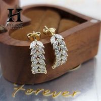 Pendientes de Oro de 14K con Diamantes de Corte Marquesa en Forma de Hoja, Fabricante de Joyería Fina de Lujo