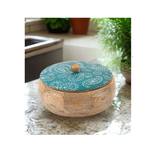 Mango Wood Round Chapati Box Roti Casserole With Lid For Kitchen <b>Dining</b> <b>Table</b> Decorative Serving Food Case - Product Image 4