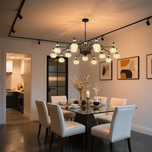 Lampadario a Sospensione Rotondo in Cristallo Nero Postmoderno per Sala da Pranzo, Soggiorno e Camera da Letto - 15 Luci - Product Image 2