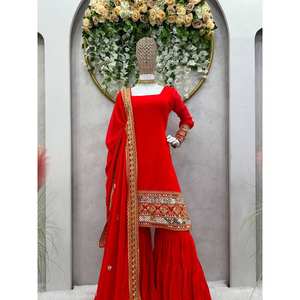 Party Wear Look XL Tamaño Top Bottom Dupatta con hilo y trabajo de secuencia - Product Image 2