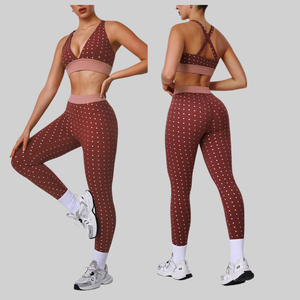 Ensemble de vêtements de sport personnalisés à pois pour femmes, fabricant et fournisseur de vêtements de fitness et de yoga (soutien-gorge et leggings) - Product Image 3