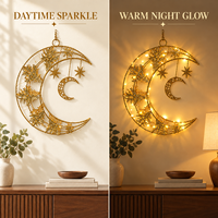 Décoration Eid Mubarak Ramadan : Lune et étoile scintillantes à LED en jacinthe d'eau, durables et réutilisables, petites et moyennes, à suspendre au mur pour le salon