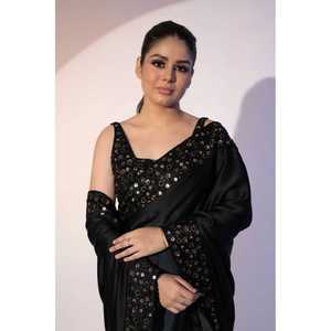 ผ้าส่าหรีโพลีเอสเตอร์ดีไซน์เนอร์ พร้อมงานปักเลื่อมสำหรับงานปาร์ตี้ - Product Image 4