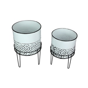 Jardinière moderne avec support, métal, fer, finition dorée, ensemble décoratif de 2 pots de fleurs avec support - Product Image 6