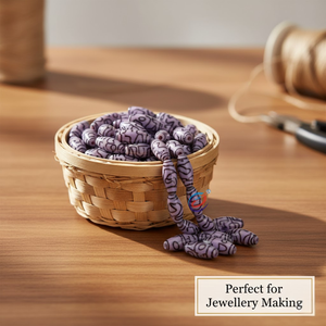 Cuentas ovaladas de diseño en morado brillante y negro |   Cuentas de Patrones Mixtos para Pulseras, Collares, Pendientes y Creación de Joyería Creativa - Product Image 5