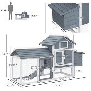 Pollaio in Legno Bianco da 150 cm con 2 Porte e Vassoio Nido Rimovibile, Piccola Casetta per Galline da Esterno per Giardino/Cortile - Product Image 3