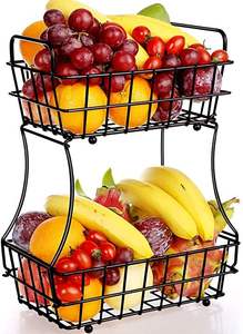 Organisateur de rangement double niveau pour cuisine domestique, panier métallique multifonctionnel pour fruits, utilisation en salon, double couche détachable pour bureau - Product Image 5