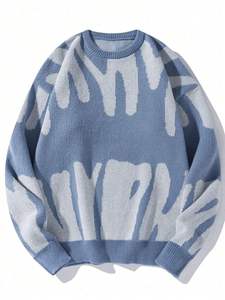 Pull en tricot déchiré pour homme, couleur unie, manches longues, col rond, hiver, logo sur le devant, polyester/coton, légèrement extensible - Product Image 5