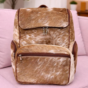 Custom Cowhide Hair-On Leather <b>Backpack</b> Travel Laptop Bag Custom Logo Wholesale Supplier Manufacturer Bulk LHBP-0030 - Product Image 1