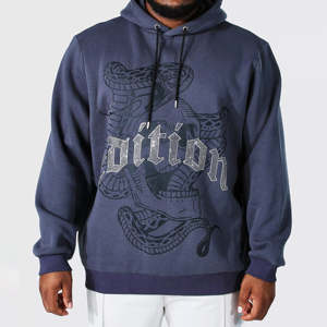 Sudadera con Capucha para Hombre con Diseño Gráfico de Serpiente Pitón y Pedrería, Estilo Urbano, 350 GSM, Algodón y Poliéster - Product Image 1