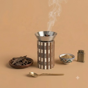Quemador de incienso Bakhoor de madera con incrustaciones de hueso, Mabkhara a rayas, incensario decorativo de acero inoxidable - Product Image 2