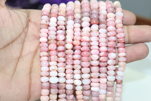 Cuentas de Rondelle lisas de ópalo Rosa natural 7 mm 13 pulgadas hebra LISA para la fabricación de joyas - Product Image 4