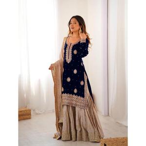 Tenues Sharara traditionnelles et élégantes pour femmes, conçues par des designers, avec des tissus de qualité supérieure, à porter en toutes occasions, pour un look élégant et magnifique. - Product Image 1