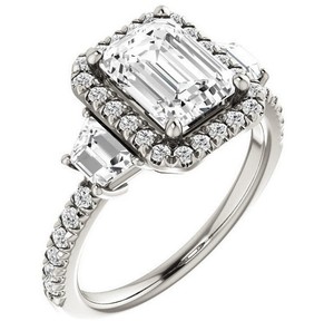<b>Emerald</b> Cut Solitaire Moissanite <b>Ring</b> 925 Sterling <b>Silver</b> White Gold Plated Romantic Luxury Classic Engagement Wedding Party - Product Image 2