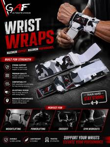 Sangles de soutien de poignet réglables en plastique GAF avec fermeture auto-agrippante pour la musculation - Équipement de gym respirant et antidérapant unisexe - Product Image 5