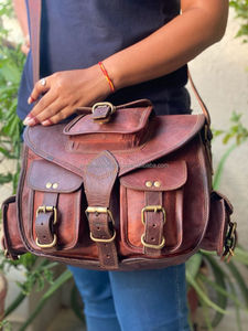 Handmade Goat Leather Handbag Sling Bag Casual Shoulder Brown 10*13 Inch Bag - Product Image 3