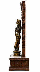 Traditional South Indian Style Open Temple Designs Wooden Pooja <b>Mandir</b> with Antique Brass Krishna Statue For Living Room UK Sale - Product Image 5