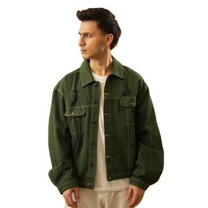 SHARISSA INTERNATIONAL Chaqueta de Pana Verde para Hombre, Corte Regular, Color Sólido, Casual, Otoño, Cierre de Botones, Transpirable, con Costuras Decorativas - Product Image 1