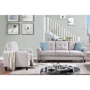 Moderno divano da 1 + 3 posti imbottiti in lino grigio chiaro per casa ufficio vecchio Sku SG000366AAA un elegante soggiorno mobili - Product Image 1