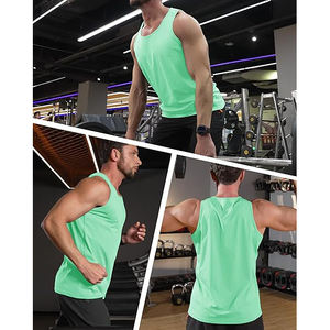 Camiseta deportiva sin mangas para hombre, de algodón y spandex, elástica, transpirable, para fitness y musculación. - Product Image 5