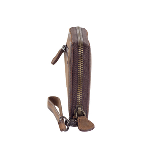 Cartera de mano de cuero Crazy Horse encerado con borde pulido para mujer, monedero vintage con tarjetero y cadena, precio de fábrica, exportación directa - Product Image 6