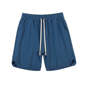 Men Blue Cotton Drawstring Shorts With Pockets Casual Mid Waist Knitted Breathable Sport Shorts - Product Image 1