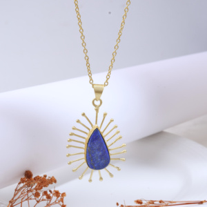 Luxury Gold Plated Brass Water Drop Link Chain <b>Necklace</b> with Natural Lapis Aura Stone Freshwater Pearl Women Elegant <b>Statement</b> - Product Image 1