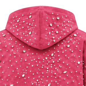 Rose <b>Pink</b> Pearl Zip Up <b>Hoodie</b> Luxury Crystal Studded Streetwear Jacket Long Sleeve Hooded Sweatshirt Casual Fashion Outerwe - Product Image 4