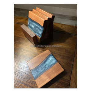 Posavasos cuadrado superior Suministro Nueva llegada Posavasos cuadrados de resina epoxi de madera de acacia Diseño único para el hogar, fiesta - Product Image 5