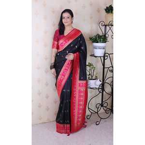 Black Soft Silk Zari Woven <b>Warli</b> Art Traditional Saree Indian & Pakistani Clothing - Product Image 5