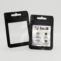 Sachet Doypack personnalisé imprimé directement d'usine avec fermeture éclair, fenêtre et trou Euro pour câbles de données USB et accessoires de téléphone