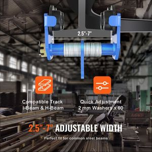 Carrello Manuale con Capacità di Carico di 2200 Libbre/1 Tonnellata, a Quattro Ruote, con Barra di Spinta Regolabile, Larghezza Flangia a I da 2,5 a 7 Pollici - Product Image 3