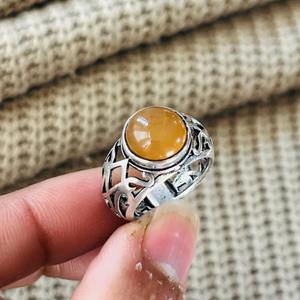 Vintage <b>Carnelian</b> Brass Gemstone Ring Bohemia Style Bezel Setting Silver Plated Hollow Cutout Tribal Wholesale for Women - Product Image 4