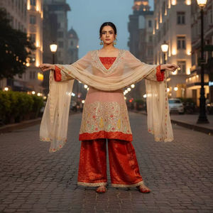 Conjunto de Salwar Kameez Bordado de Diseñador para Mujer con Dupatta de Organza – Traje Étnico Indio para Fiestas - Product Image 1