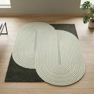 Alfombra de Lana Tufted Hecha a Mano en India, Moderna, con Patrón de Doble Cápsula, Alfombra de Piso Suave y Afelpada para Sala de Estar - Product Image 4