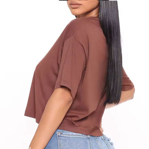 T-shirt d'été 2025 pour femme, 100 % coton épais et respirant, coupe courte et classique, col rond, manches courtes, personnalisable, séchage rapide - Product Image 3