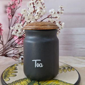 Juego de recipientes de cocina con acabado mate, tapa de madera y bandeja, elegante organizador de encimera para café, azúcar, té y despensa. - Product Image 2