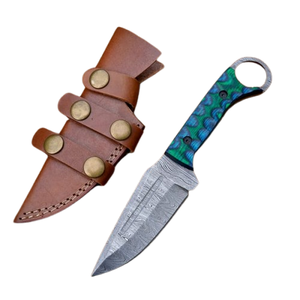 Mystic Blade - Hand-Forged 9" Damascus Steel Hunting Knife with Colored Resin Handle and Leather Sheath– Perfect for Outdoor - Product Image 4