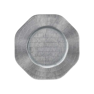 Assiette de service décorative ronde en acier inoxydable, métal argenté de luxe, avec bord cannelé, pour hôtels, traiteurs et événements. - Product Image 2