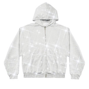 Wholesale High Quality Custom Printed Logo Men's Winter Solid Rhinestone Zipper Hoodie 100% Cotton Eco-Friendly Breathable - Product Image 1