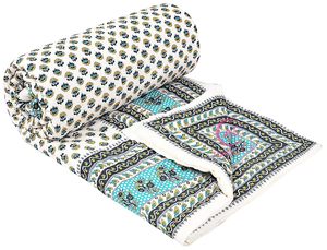 KHATI HOUSE Handmade Printed Knitted Traditional Cotton <b>Quilt</b> <b>Single</b> Bed Size 85 X 55 Inches Lightweight All-Season Home Decor - Product Image 4