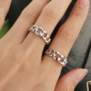 Bijoux en argent personnalisé Bague de chaîne à maillons Bague de chaîne en zircon cubique plaqué rhodium Bijoux pour femmes Cadeau de Saint-Valentin - Product Image 2