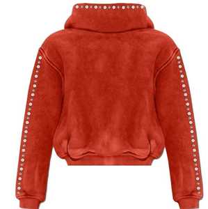 Sweat à capuche zippé unisexe effet délavé avec strass soleil céleste, gris et rouge vintage 2026, coupe oversize, style streetwear Y2K, haut scintillant - Product Image 6